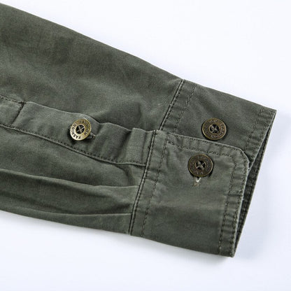 sanyamk Autumn Men Washing Shirts Military Style Casual Cargo Cotton Chic Pocket Tracksuit Simple Solid Color Long Sleeve Clothing