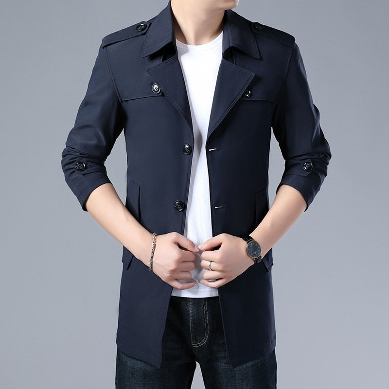 Thoshine Brand Spring Autumn Men Trench Coats Superior Quality Buttons Male Fashion Outerwear Jackets Windbreaker