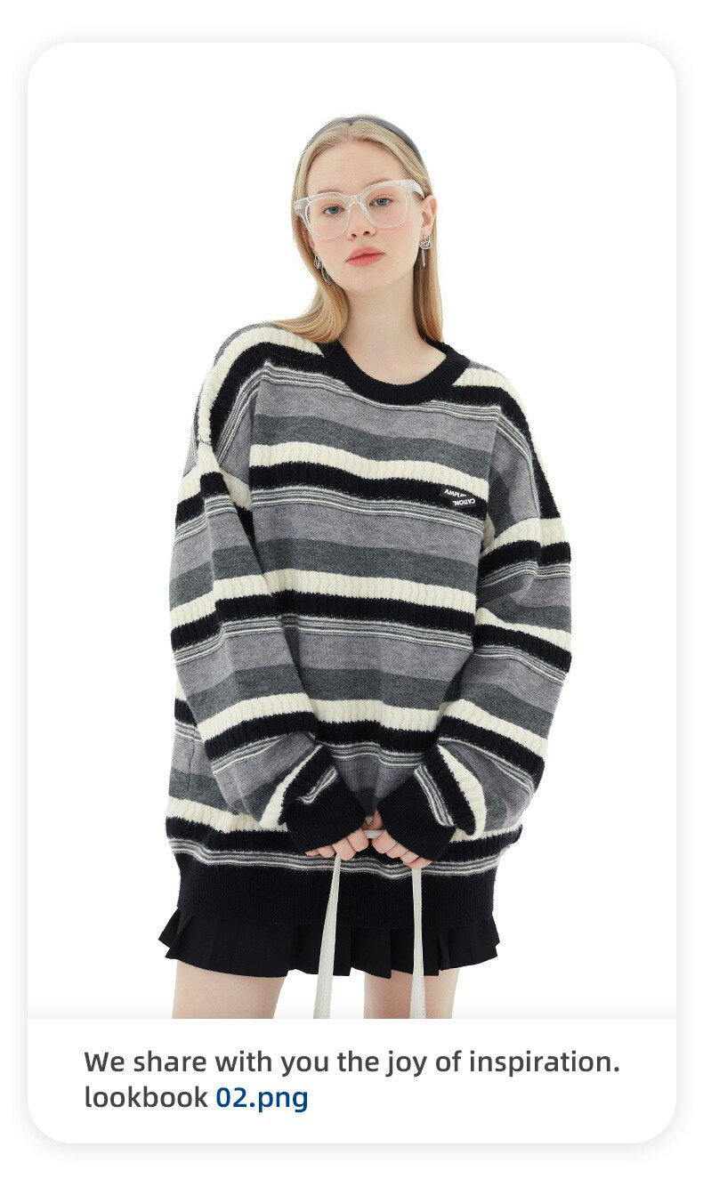 Bonsir Autumn Winter Men Ins Striped Sweater Youth Fashion Campus Casual Student Fresh Couple Unisex Long Sleeve Knitwear Pullover