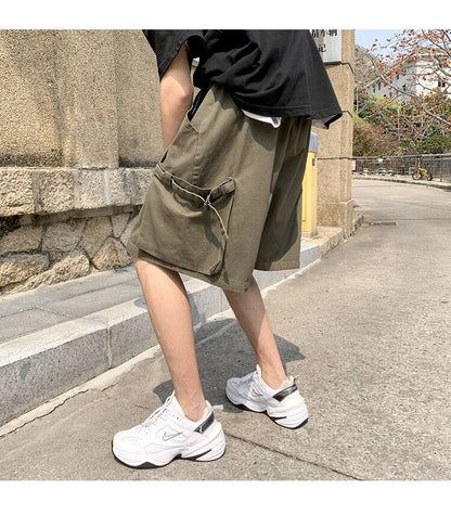 Bonsir Summer Solid Men's Cargo Shorts Mens Beach Shorts Ribbons Streetwear Casual Male Sportswear Shorts Homme Black/Khaki/Army green