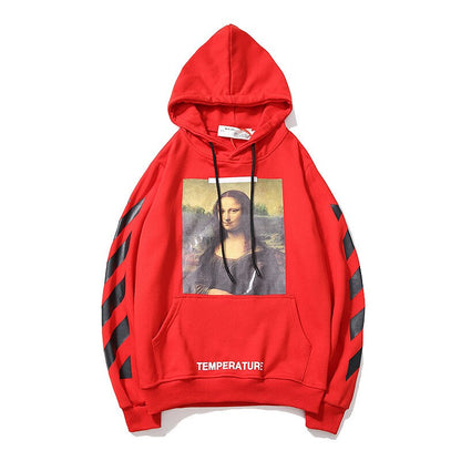 Bonsir High Street Mona Lisa Print Trend Functional Multi-pocket Design Hoodie Pullover Unisex Harajuku Hip Hop Hooded Sweatshirt Tops