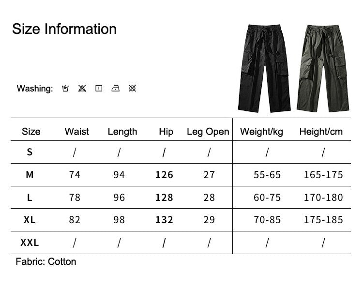 Bonsir New Japanese Fresh Cargo Pants Men Loose Wide-Leg Casual Streetwear Trousers Hip-Hop Straight Solid Color Multi-Pocket Clothing