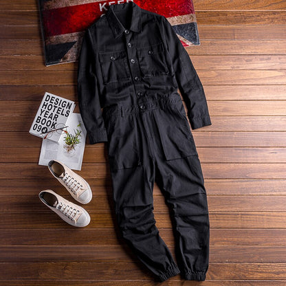sanyamk Men's long sleeve pockets cargo joggers jumpsuits Casual overalls coveralls Costume pants Black Army green Khaki