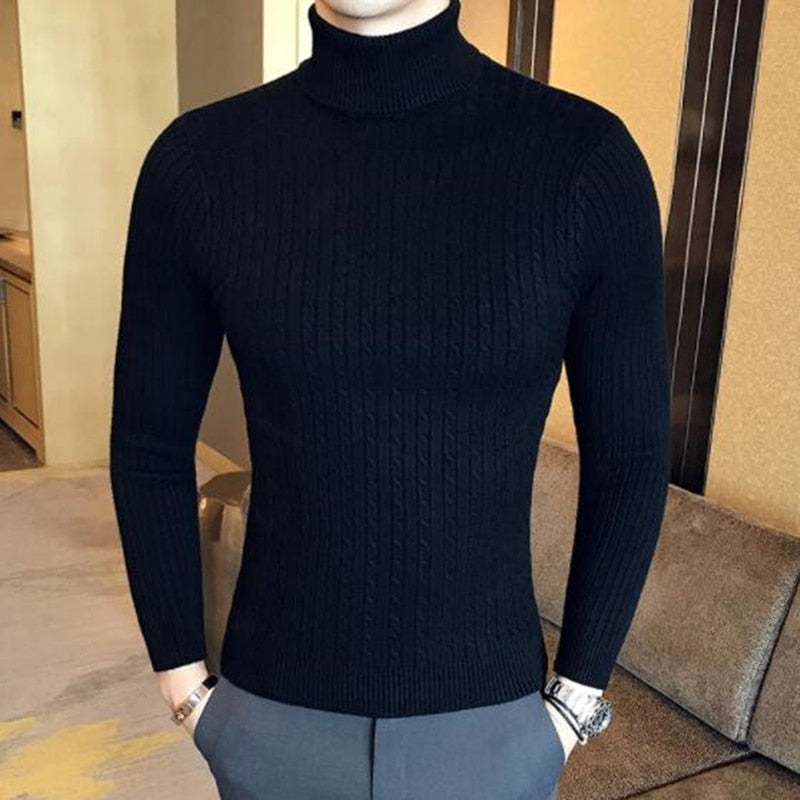 sanyamk 2022 Korean Slim Solid Color Turtleneck Sweater Mens Winter Long Sleeve Warm Knit Sweater Classic Solid Casual Bottoming Shirt