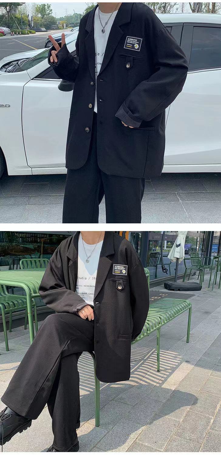 sanyamk Men's Streetwear Suit Jackets Casual Fashion Single Western-style Clothes Blazers Khaki/black Color Coats Plus Size S-3XL