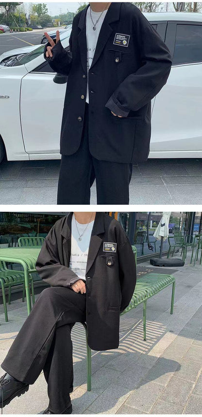 sanyamk Men's Streetwear Suit Jackets Casual Fashion Single Western-style Clothes Blazers Khaki/black Color Coats Plus Size S-3XL