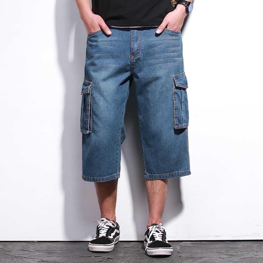 Bonsir New Fashion Cargo Denim Shorts Men Casual Straight Loose Baggy Short Jeans Big Pocket Streetwear Male Clothing