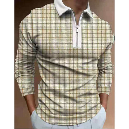 Bonsir New Spring Autumn StreetwearLong Sleeve Polo Shirts Men Fashion Plaid Polo Male Clothing Casual Turn-down Collar Zipper Tops