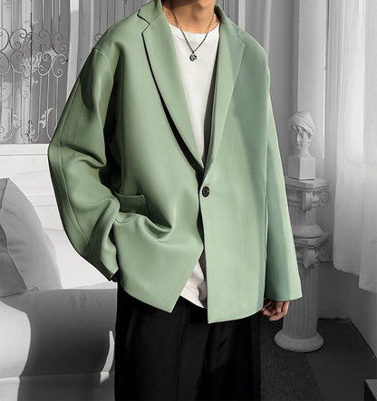 sanyamk Korean-style Blazers Men Leisure Trendy Loose One Button Suit Jackets Male Daily Streetwear All-match Simple Suit-tops 5 Colors
