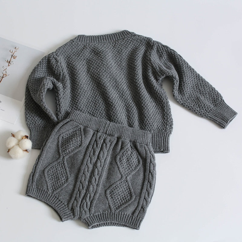 Brand Cotton Boys Girls Baby Knit Sweater Cardigan + Shorts Suit New Autumn Winter Children Clothing Baby Clothes Suit