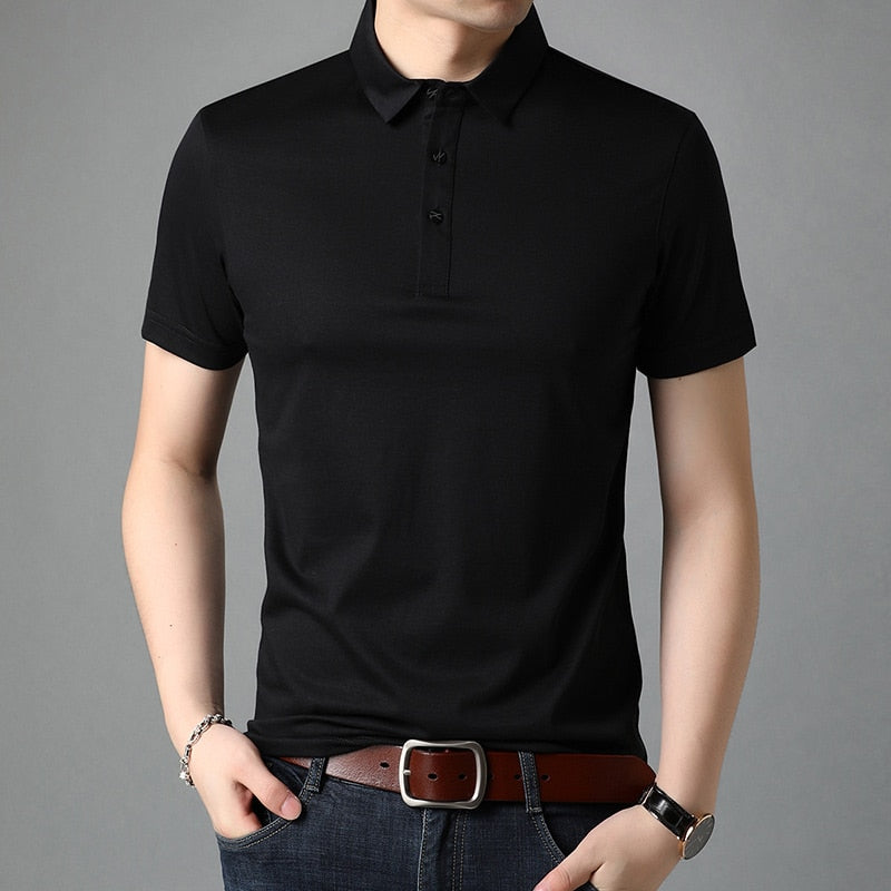 sanyamk Top Grade Mulberry Silk New Summer Brand Men Polo Shirts Designer Short Sleeve Casual Tops Fashions Korean Fashion Clothing