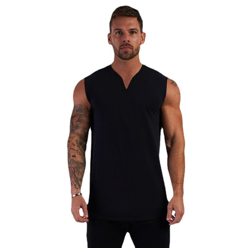 sanyamk New Men V-neck Sports Tank Top Cotton Summer Muscle Vest Gym Clothing Bodybuilding Sleeveless Shirt Workout Fitness Singlets