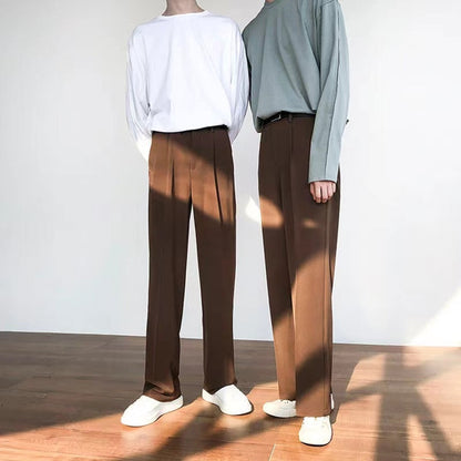 sanyamk Men's Brown Color Straight Pants Slim Fit Korean Style Solid Color Suit Pants Comfortable Fabric High-quality Trousers