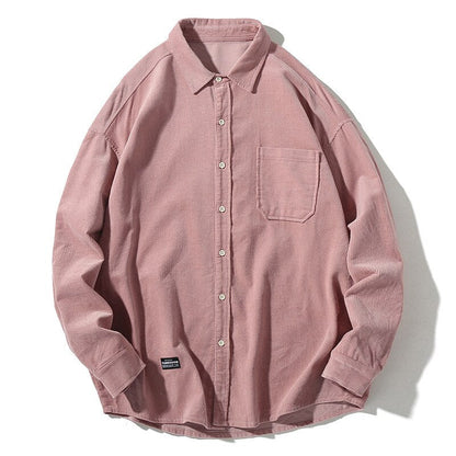 Bonsir Japanese System Male Vintage Flannel Shirt Autumn New Men's Solid Color Loose Long Sleeve Shirt oversized Man Shirt Koszula
