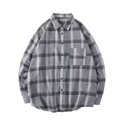 sanyamk Autumn Plaid Shirt Men's Fashion Retro Casual Shirt Men Streetwear Wild Loose Long Sleeve Shirts Mens Large Size M-5XL