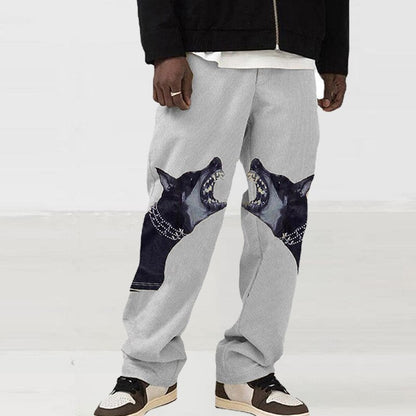 Bonsir Dog Print Man Loose Straight Oversize Pants Male Streetwear Hip Hop Long Trousers Fashion Elastic Waist  New Arrived Pants