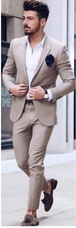 sanyamk Latest Design Mens Luxurious Business Men's Suit for Wedding Party Tuxedos Slim Fit Peak Lapel Pink Suits Male(Jacket+Pants)