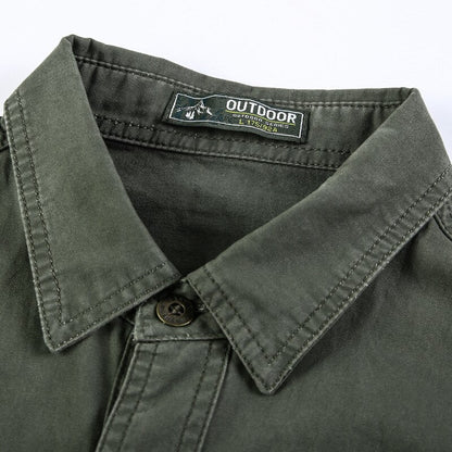 sanyamk Autumn Men Washing Shirts Military Style Casual Cargo Cotton Chic Pocket Tracksuit Simple Solid Color Long Sleeve Clothing