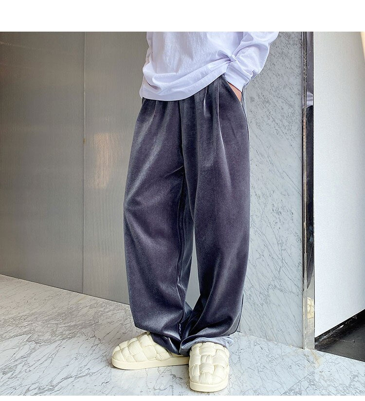 Bonsir Men Velvet Thicken Loose Casual Vintage Korean Fashion Straight Pant Man Women Streetwear Hip Hop Trousers Autumn Winter Pants