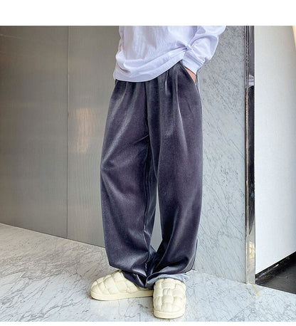 sanyamk Men Velvet Thicken Loose Casual Vintage Korean Fashion Straight Pant Man Women Streetwear Hip Hop Trousers Autumn Winter Pants