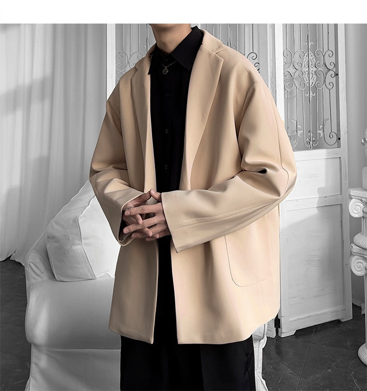 sanyamk Korean-style Blazers Men Leisure Trendy Loose One Button Suit Jackets Male Daily Streetwear All-match Simple Suit-tops 5 Colors