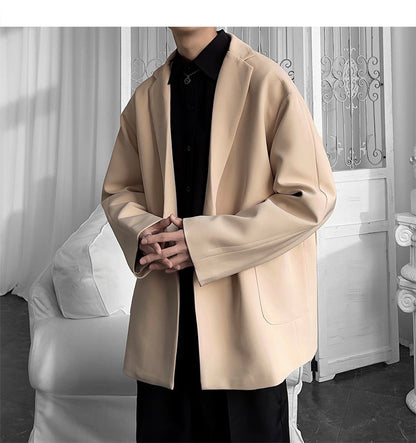 sanyamk Korean-style Blazers Men Leisure Trendy Loose One Button Suit Jackets Male Daily Streetwear All-match Simple Suit-tops 5 Colors