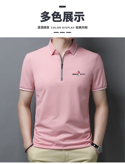 sanyamk Golf Polo Shirts For Men Summer New Short Sleeve Zipper Lapel Tops Casual Slim Trend Good Quality Tees 2021 Hommes Clothing