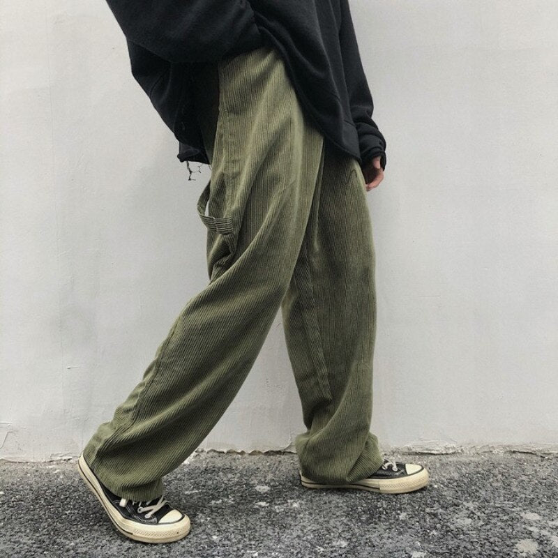 sanyamk Spring Corduroy Pants Men's Fashion Solid Color Retro Straight Pants Men Streetwear Wild Loose Hip Hop Trousers Mens Overalls