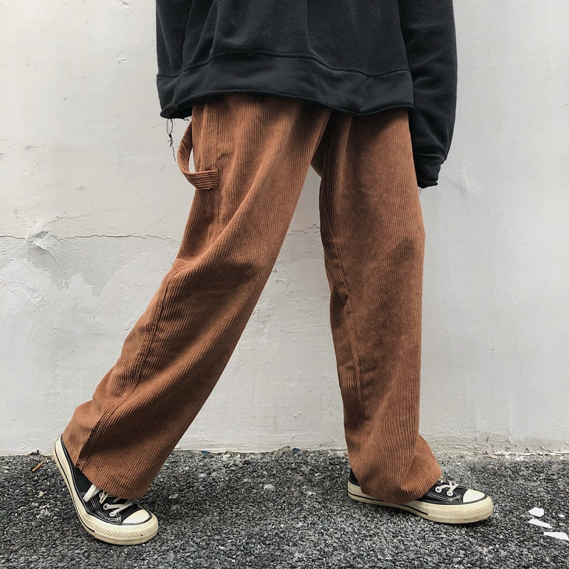 sanyamk Spring Corduroy Pants Men's Fashion Solid Color Retro Straight Pants Men Streetwear Wild Loose Hip Hop Trousers Mens Overalls