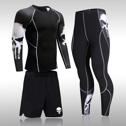 sanyamk Gym New Men&#39;s Compression Set Running Tights Workout Fitness Training Tracksuit Long Sleeves Shirts Sports Suits Rashgard Kit