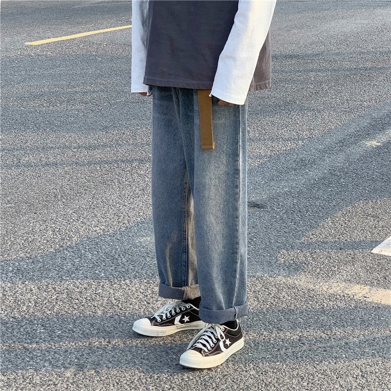 sanyamk Spring drop feeling wide leg pierced men jeans men's trend straight tube loose very long pants ruffian handsome streetwear