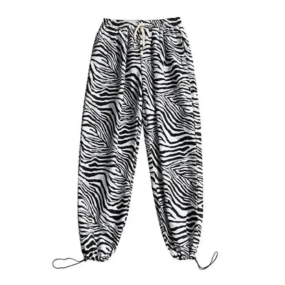 Bonsir Streetwear Black Pants Men Joggers Mens Straight Harem Pants Men Korean Hip Hop Trousers Plus Size Zebra pants