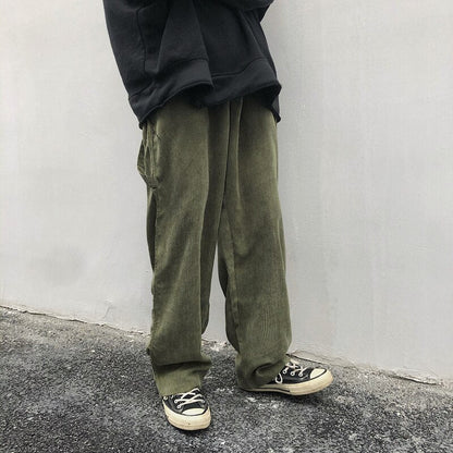 sanyamk Spring Corduroy Pants Men's Fashion Solid Color Retro Straight Pants Men Streetwear Wild Loose Hip Hop Trousers Mens Overalls