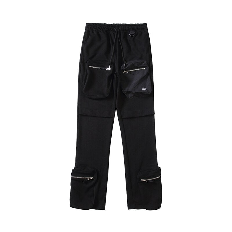 Bonsir High Street Multi-pockets Joggers Patchwork Casual Sweatpants Mens Retro Drawstring Oversized Vibe Style Couple Trousers