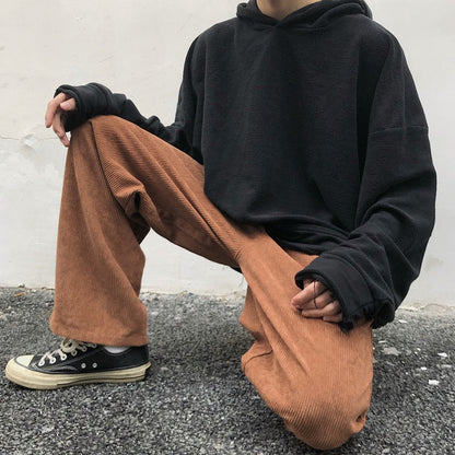 sanyamk Spring Corduroy Pants Men's Fashion Solid Color Retro Straight Pants Men Streetwear Wild Loose Hip Hop Trousers Mens Overalls