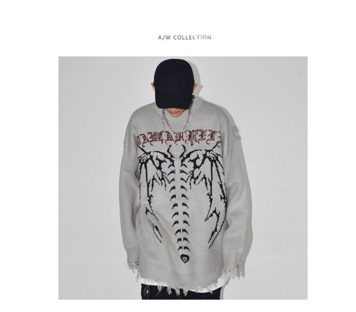 sanyamk Punk Gothic Wings Pattern Embroidery Destruction Style Oversized Sweater women Y2k Street Hip Hop Crew Neck Sweater Couple