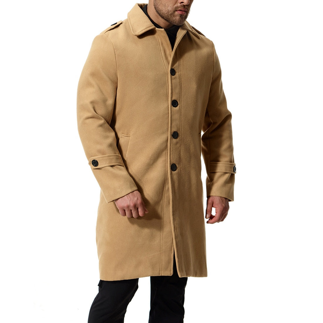 Bonsir Autumn And Winter New Men's Coat Wool Long Single Breasted Solid Color Wool Windbreaker Coat Jacket