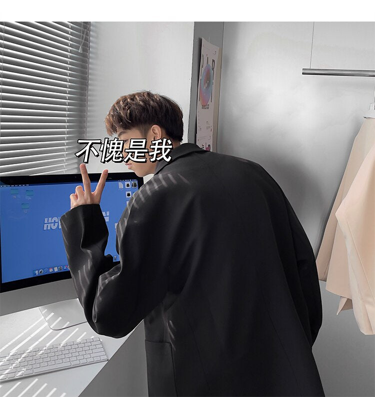 sanyamk Korean-style Blazers Men Leisure Trendy Loose One Button Suit Jackets Male Daily Streetwear All-match Simple Suit-tops 5 Colors