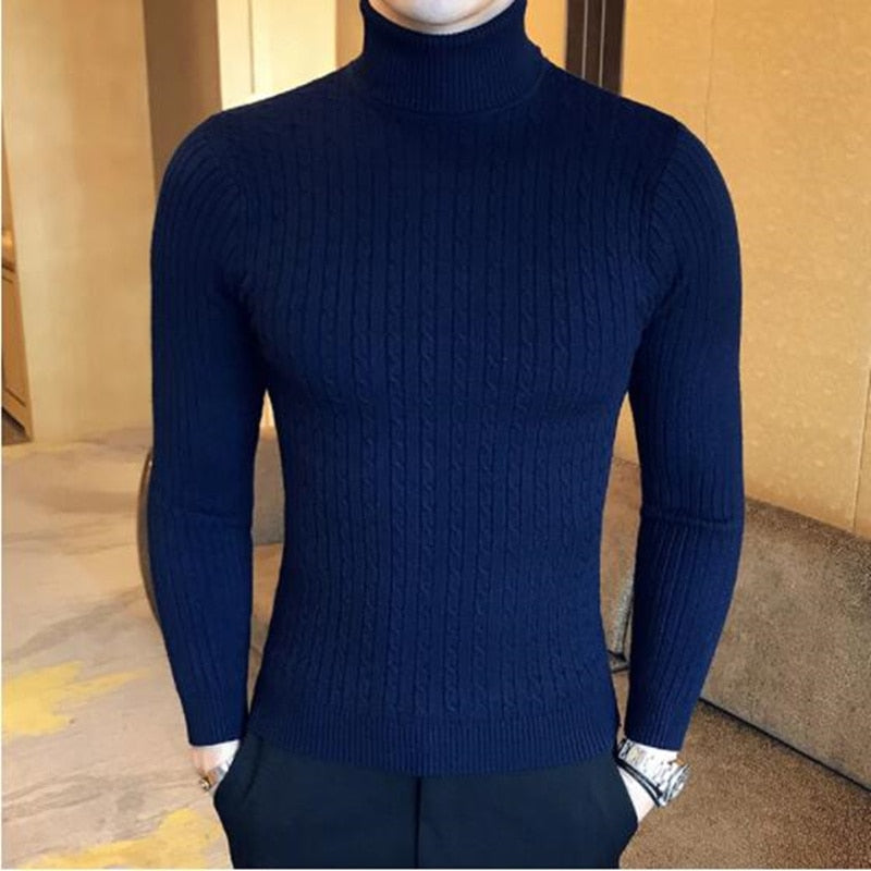 sanyamk 2022 Korean Slim Solid Color Turtleneck Sweater Mens Winter Long Sleeve Warm Knit Sweater Classic Solid Casual Bottoming Shirt