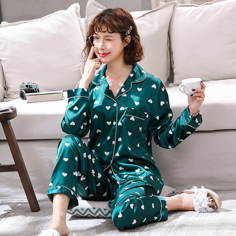 sanyamk New Lounge Wear Women Nightwear Satin PJS Suit Couple Pajamas Set 2PCS Shirt&Pants Soft Striped Lovers Sleepwear Homewear