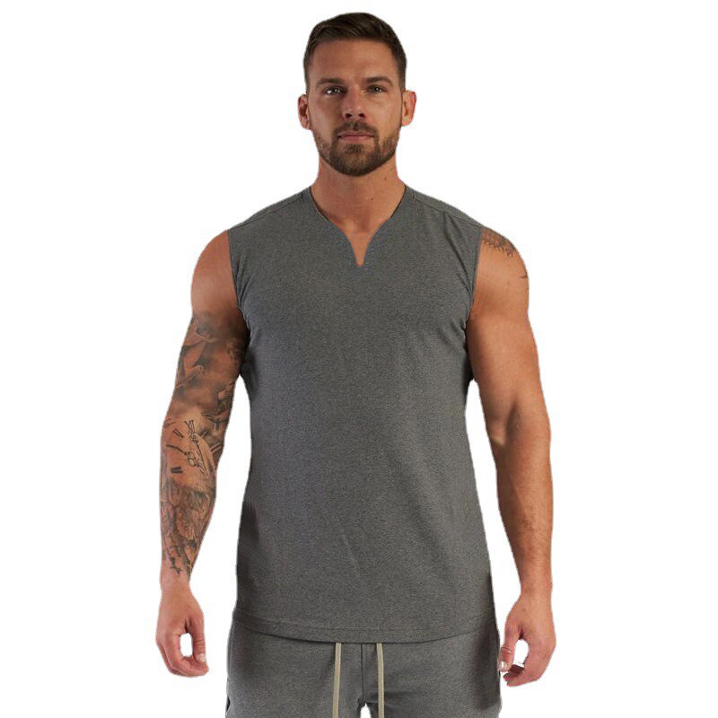 sanyamk New Men V-neck Sports Tank Top Cotton Summer Muscle Vest Gym Clothing Bodybuilding Sleeveless Shirt Workout Fitness Singlets