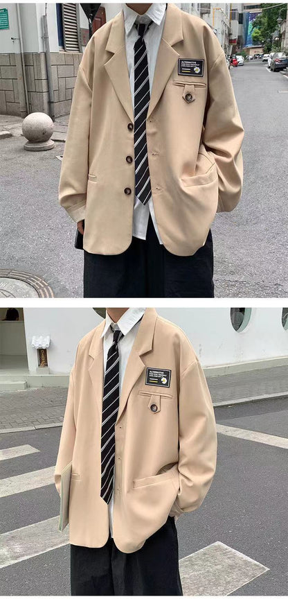 sanyamk Men's Streetwear Suit Jackets Casual Fashion Single Western-style Clothes Blazers Khaki/black Color Coats Plus Size S-3XL