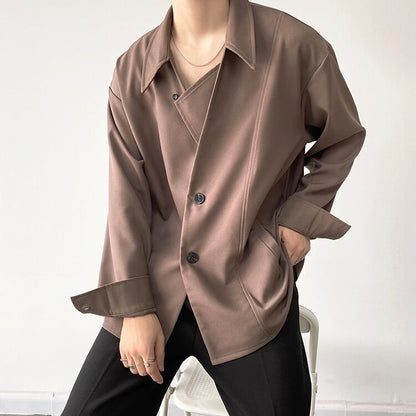 sanyamk Men's Autumn Simple Cool Style Long Sleeve Shirt High Quality Japanese Vintage Fashion Loose Casual Thick Shirt Coat Man