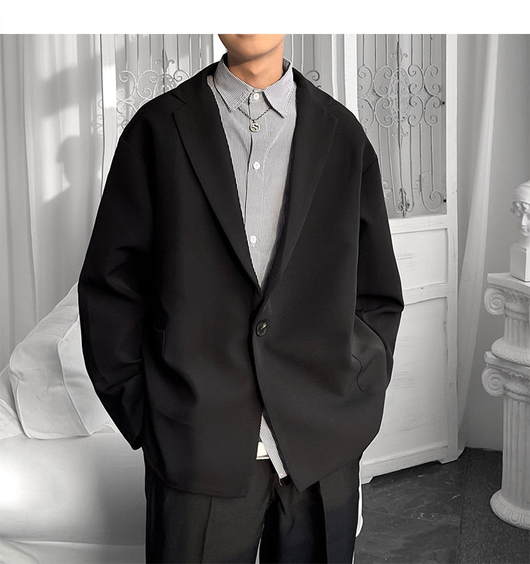 sanyamk Korean-style Blazers Men Leisure Trendy Loose One Button Suit Jackets Male Daily Streetwear All-match Simple Suit-tops 5 Colors