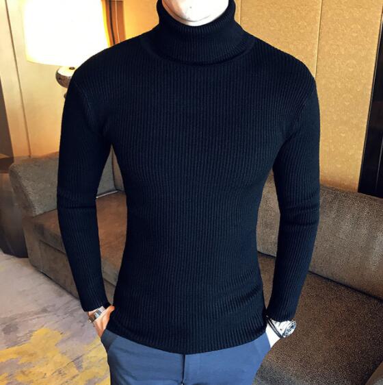 sanyamk 2022 Korean Slim Solid Color Turtleneck Sweater Mens Winter Long Sleeve Warm Knit Sweater Classic Solid Casual Bottoming Shirt