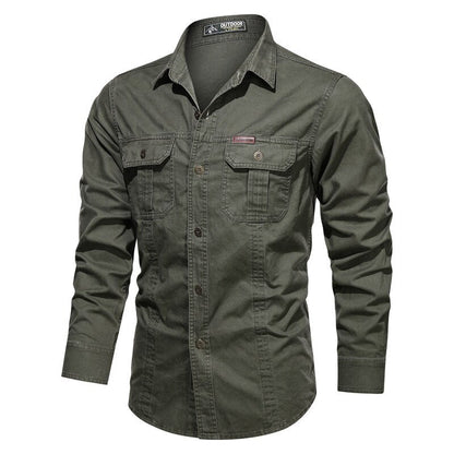 sanyamk Autumn Men Washing Shirts Military Style Casual Cargo Cotton Chic Pocket Tracksuit Simple Solid Color Long Sleeve Clothing