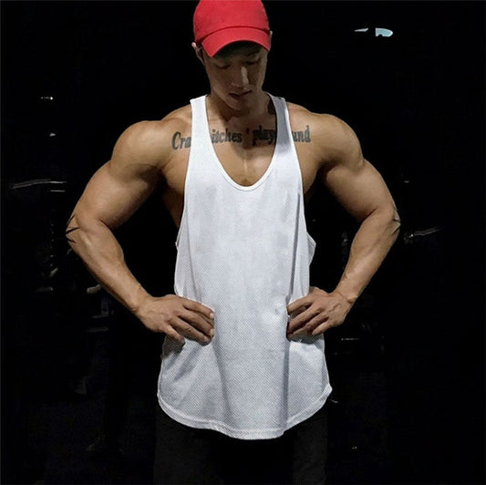 sanyamk New Brand Mens Mesh Fitness Clothing Gym Stringer Tank Top Men Bodybuilding Vest Workout Singlets Running Sleeveless Shirt