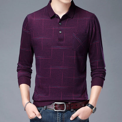 sanyamk New Fashion Designer Brand Turn Down Collar Man Polo Shirt Men Casual Plaid Spandex Long Sleeve Tops Fall Men Clothing