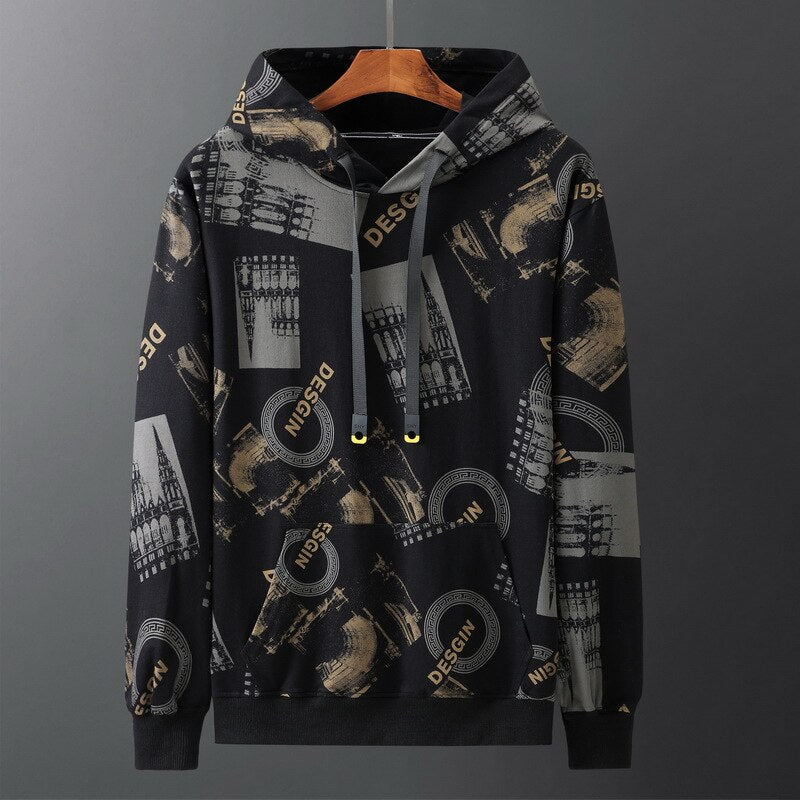 Bonsir Spring Autumn Men's Printed Hoodies Loose Oversize Sweatshirts Streetwear  Hip Hop Fashion Pullover for Male 8XL