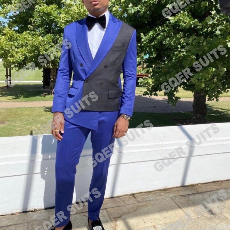 sanyamk Custom Made Men Suits Brown Groom Tuxedos Peak Black Lapel Groomsmen 2 Pieces Set Wedding ( Jacket + Pants + Bow Tie ) D404